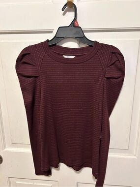 Time and Tru Burgundy Long-Sleeve Top with Metallic Pinstripes
